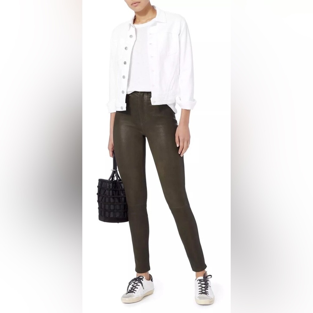 Rag & Bone/Jean Dark Olive Green Leather Skinny Pant Size 24 NWOT